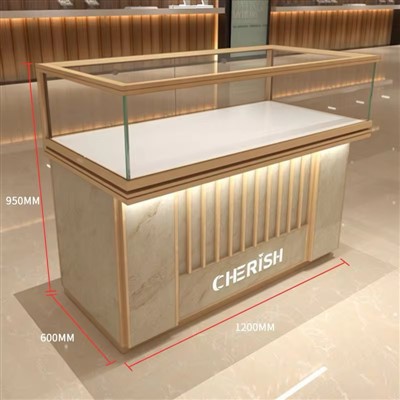 Modern Luxe Dual-Wykończenie szampańskie-Pozłacane pionowe-Akcentowany blat Przezroczyste szkło-Zamknięte otoczenie-Podświetlana konsola z wyselekcjonowaną biżuterią
